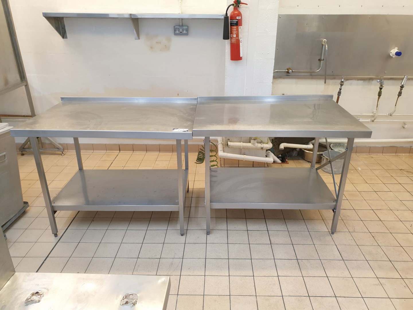 2x stainless steel kitchen prep tables, 1150x770mm