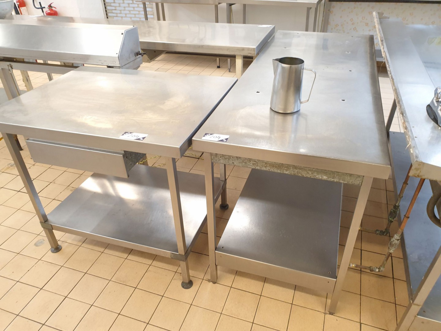 2x stainless steel kitchen prep tables, 1800x700mm...