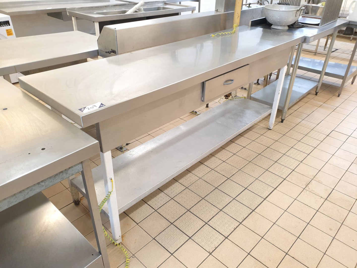 Stainless steel kitchen prep table, 2130x600mm