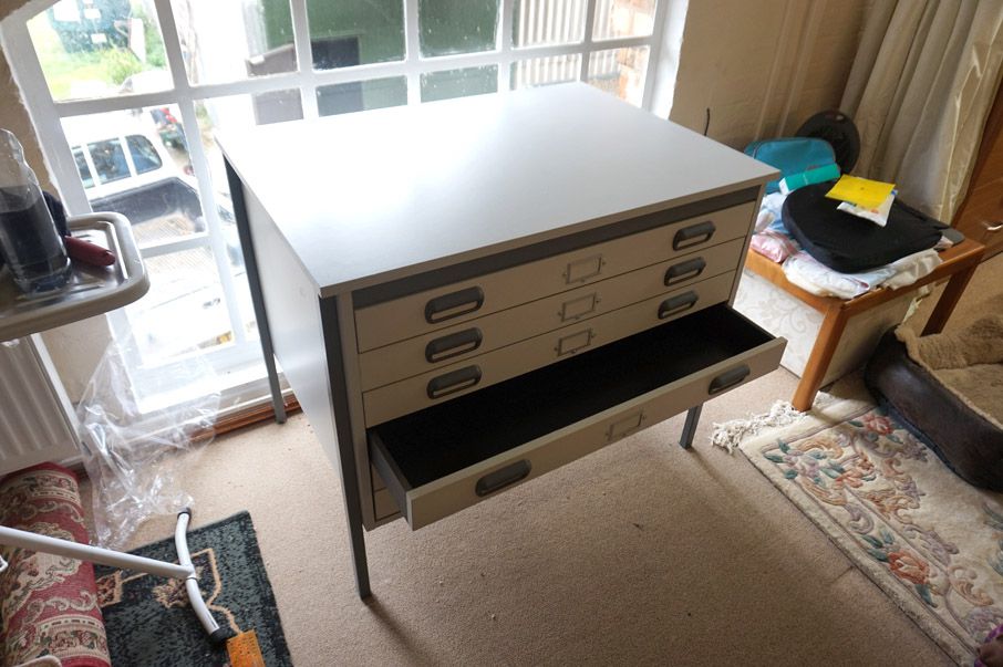 2x wooden / metal frame multi drawer plan chests