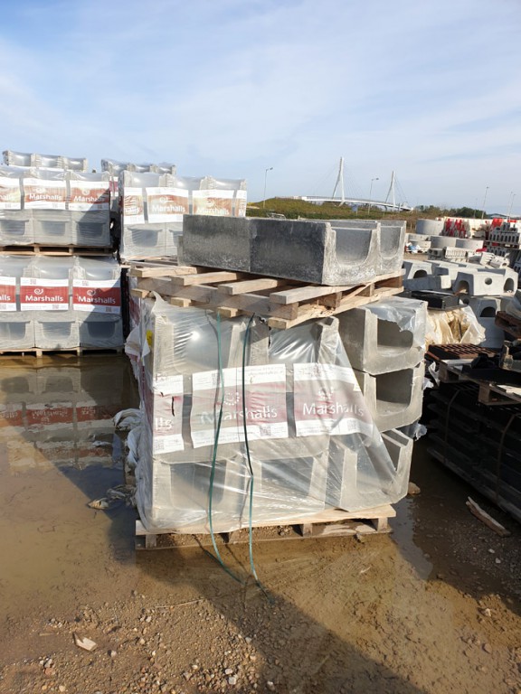 Qty Marshalls concrete gully bases on 8 pallets