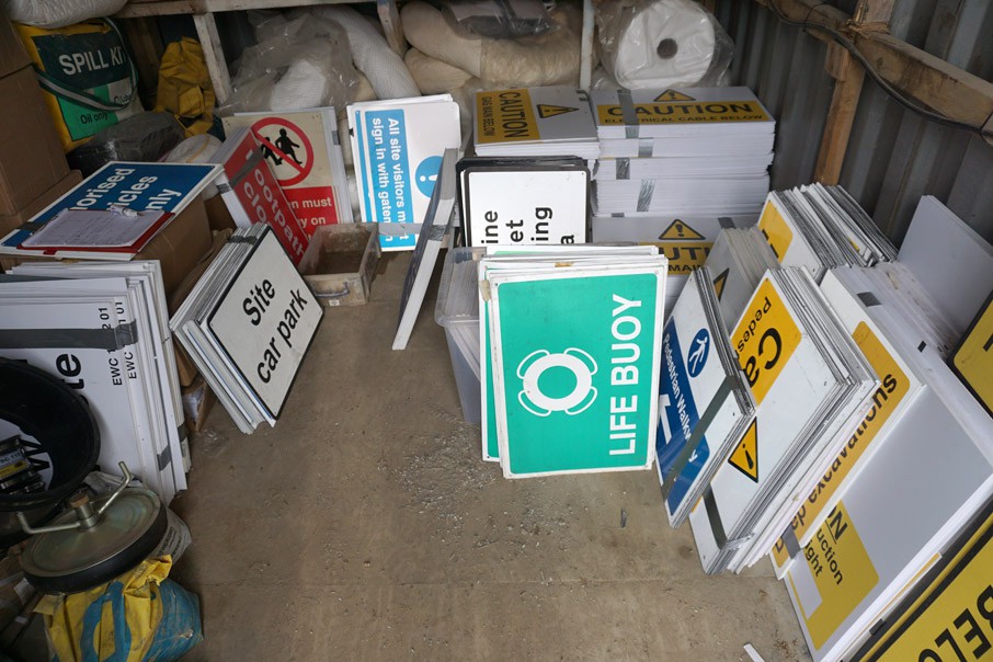 Large Qty various signs inc: speed, warning, cauti...