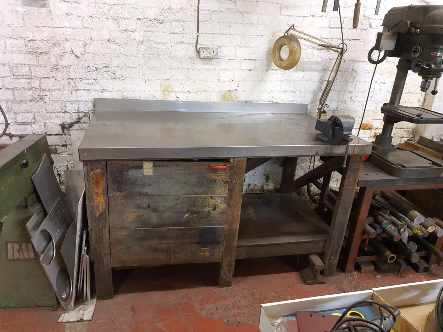 Wooden workbench with stainless steel top, 1700x90...