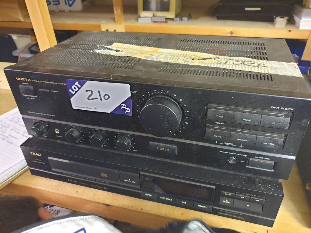 Onkyo stereo amplifier, Teac PD445 compact disc pl...