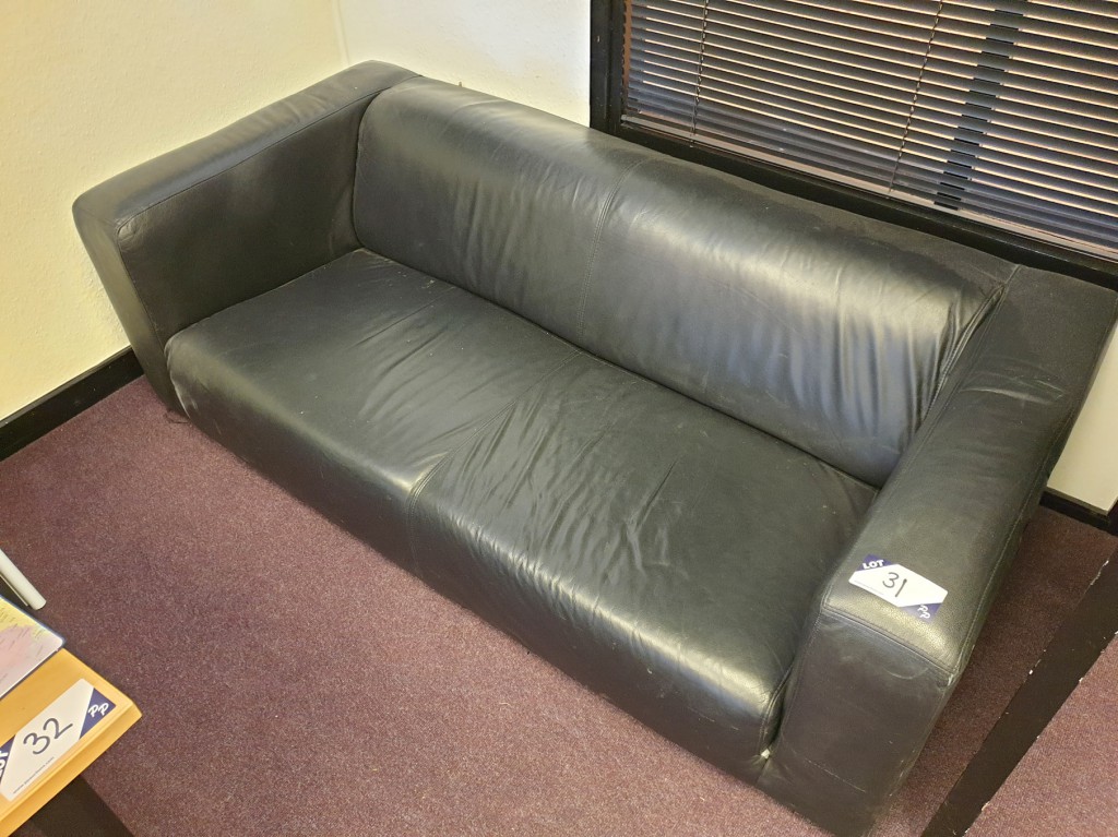 Black leather effect 2 seater sofa, 1800mm approx...