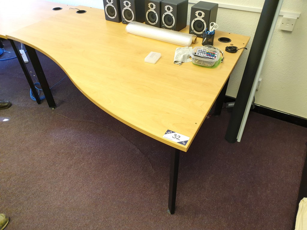 2x beech 1800x1150mm curved office desks, beech 3...