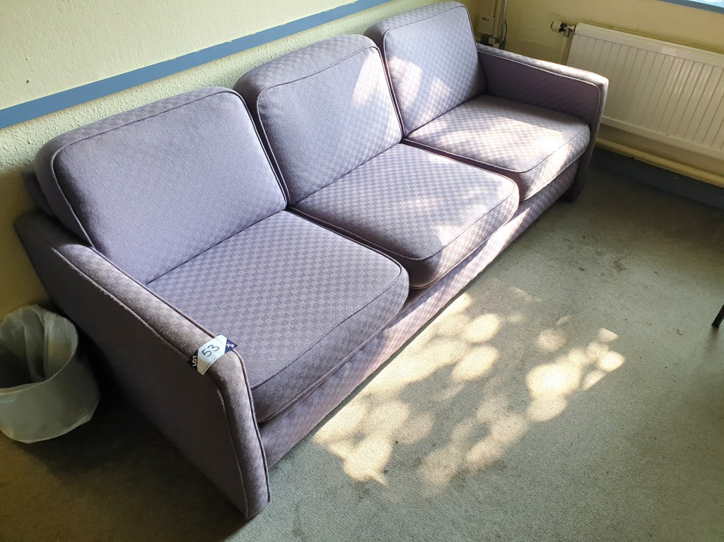 2x purple upholstered 3 seater sofas