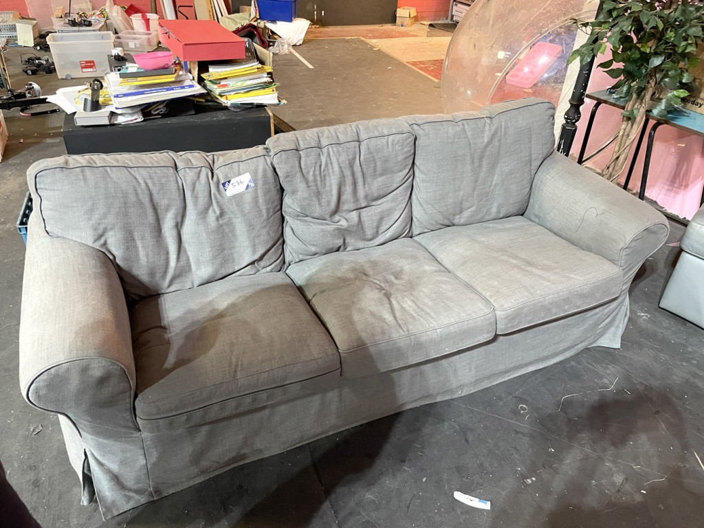 Grey material 3 seater sofa