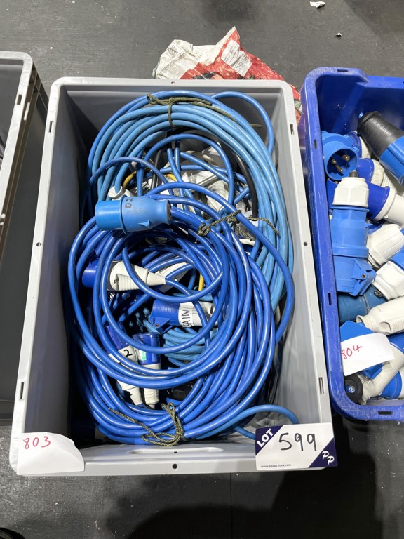 Qty various 16A mains distribution cables & plugs