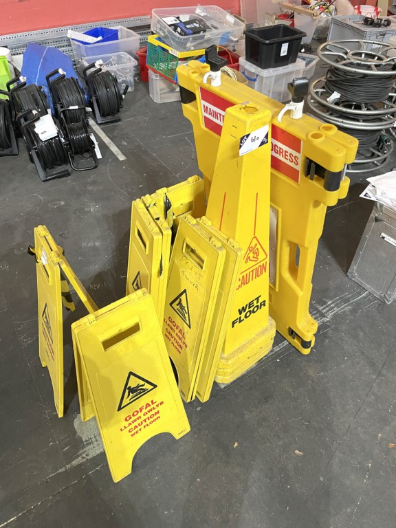 Qty various wet floor & maintenance signs