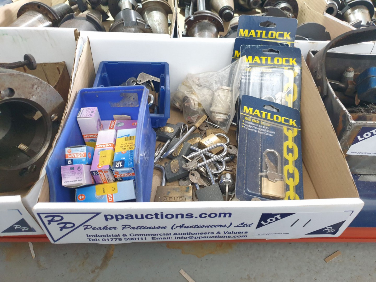Qty various inc: Matlock padlocks, Osram 12v 55W b...