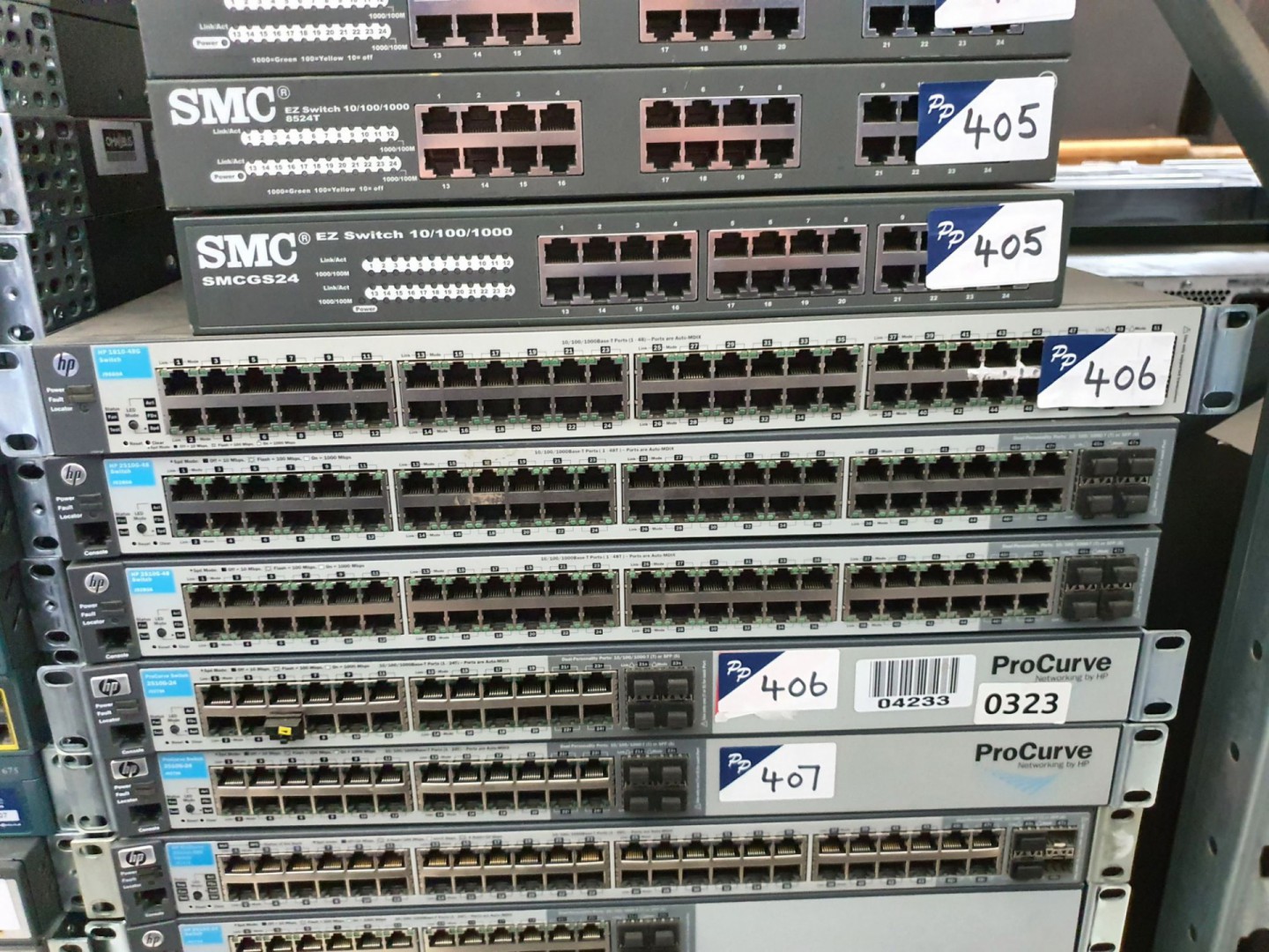 4x HP Procurve network switches inc: H1810-48G, HP...