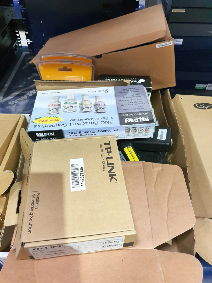 Qty various inc: TP Link converter (boxed), Belden...