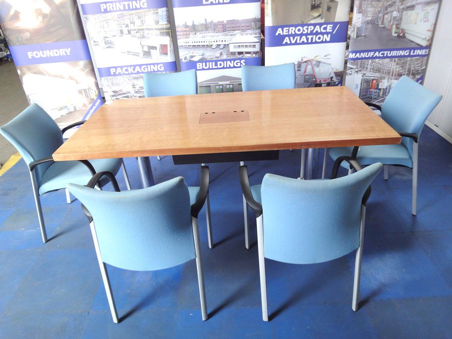 1800x900mm wooden meeting table with 6x Preston bl...