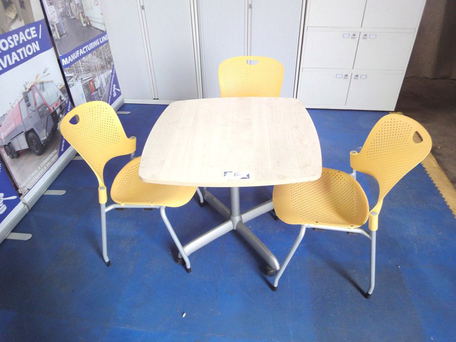 800x800mm table (on castors) with 3x Herman Miller...
