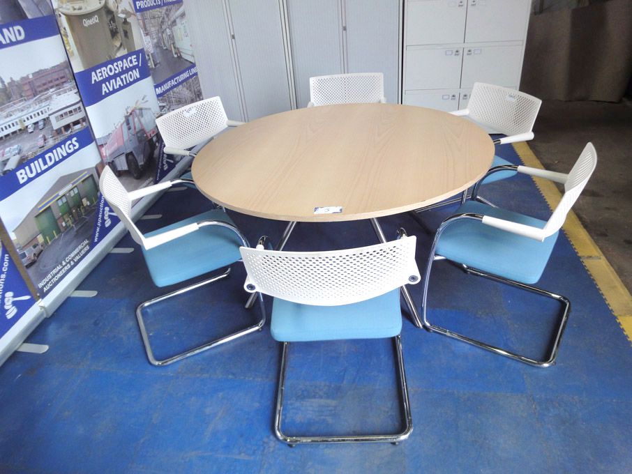 1420mm dia round wooden table with 6x Vitra turquo...