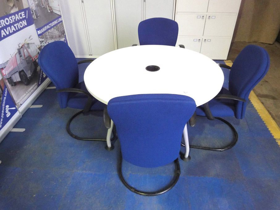 1200mm dia round wooden table with 4x Giroflex blu...