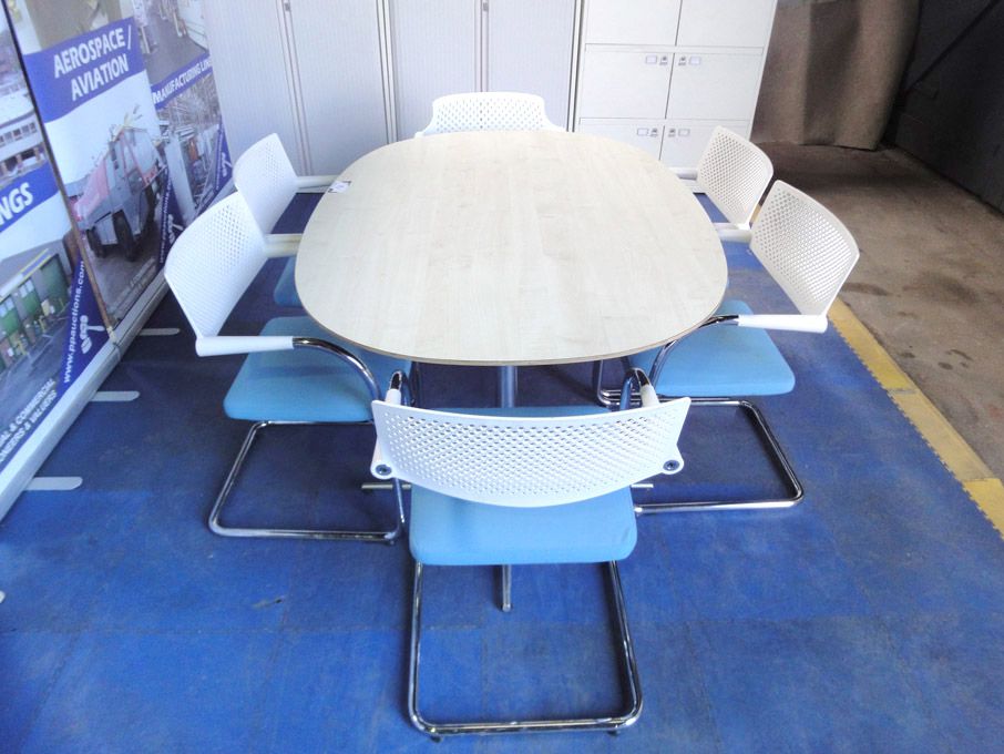 1600x1100mm oval wooden table with 5x Vitra turquo...
