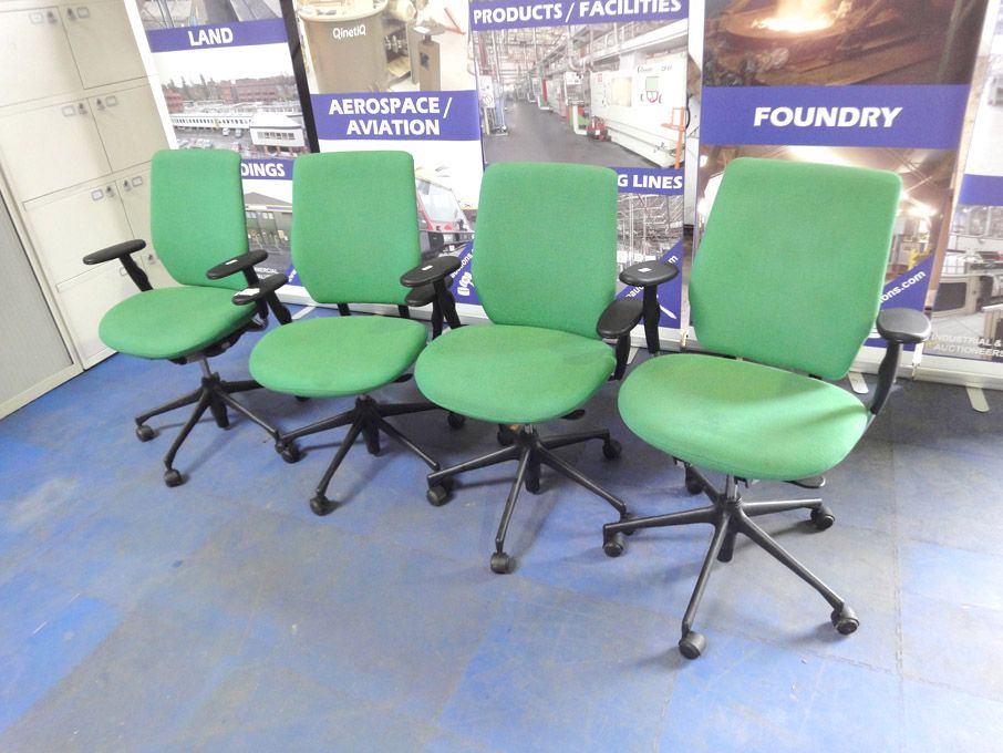 4x Vitra green upholstered swivel office chairs  -...