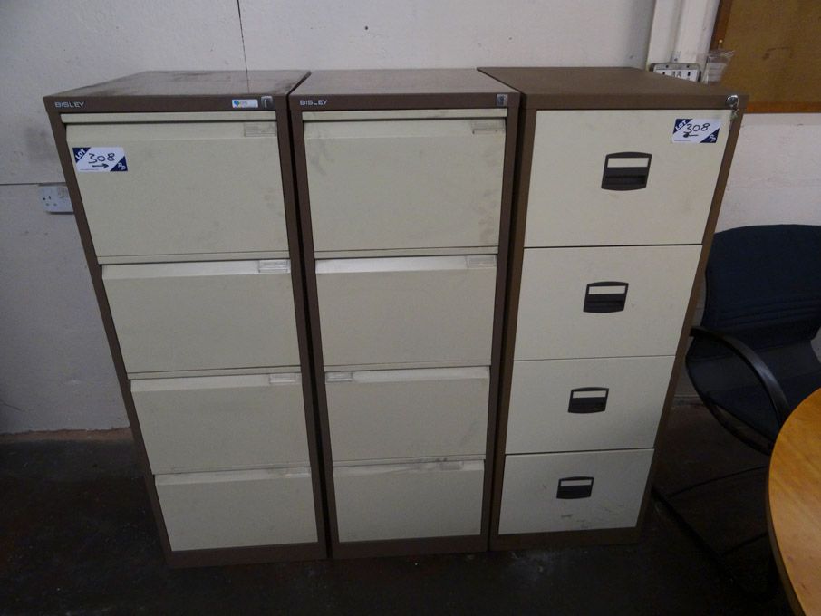 3x Bisley etc brown & cream metal 4 drawer filing...