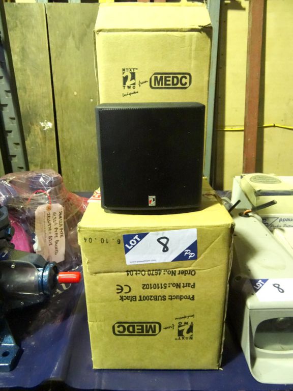3x Medc sub 200T speakers, 1x grey enclosed securi...