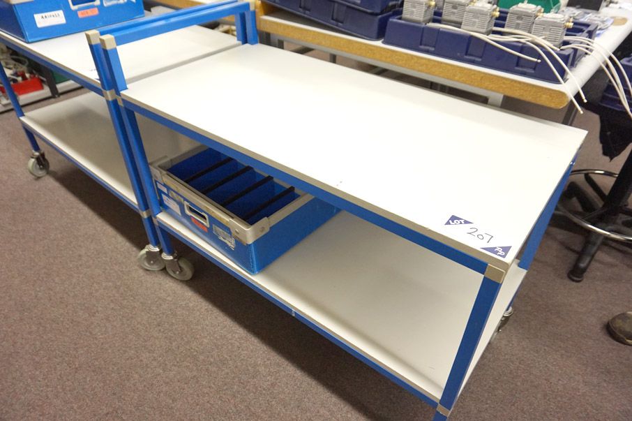3x blue metal frame trolleys, 1000x500mm