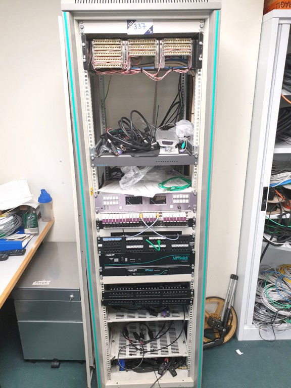 Floor type server cabinet with contents inc: BES a...