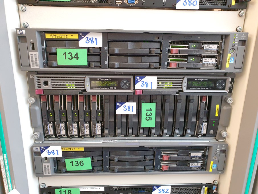 2x HP ProLiant 380 rack type servers, HP StorageWo...