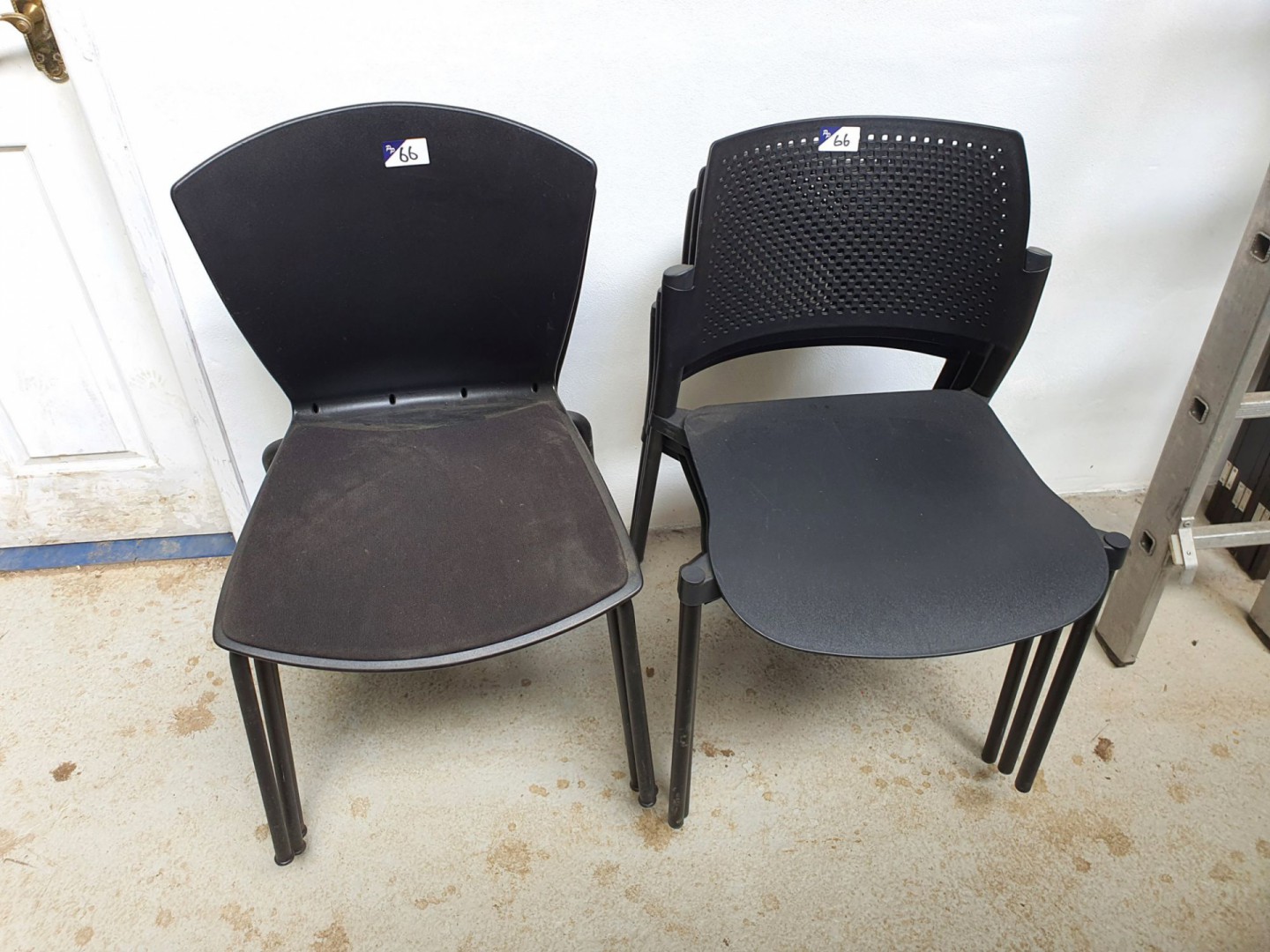 3x Carina Sesta black plastic stackable chairs & 3...
