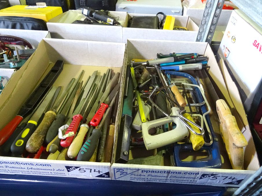 Qty various hand tools inc: hacksaws, wood saws, f...