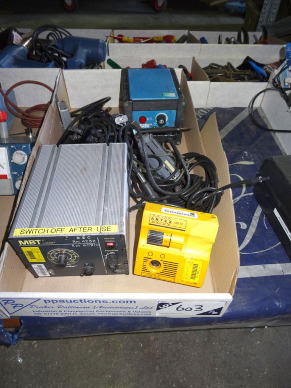 Qty various soldering irons & power packs