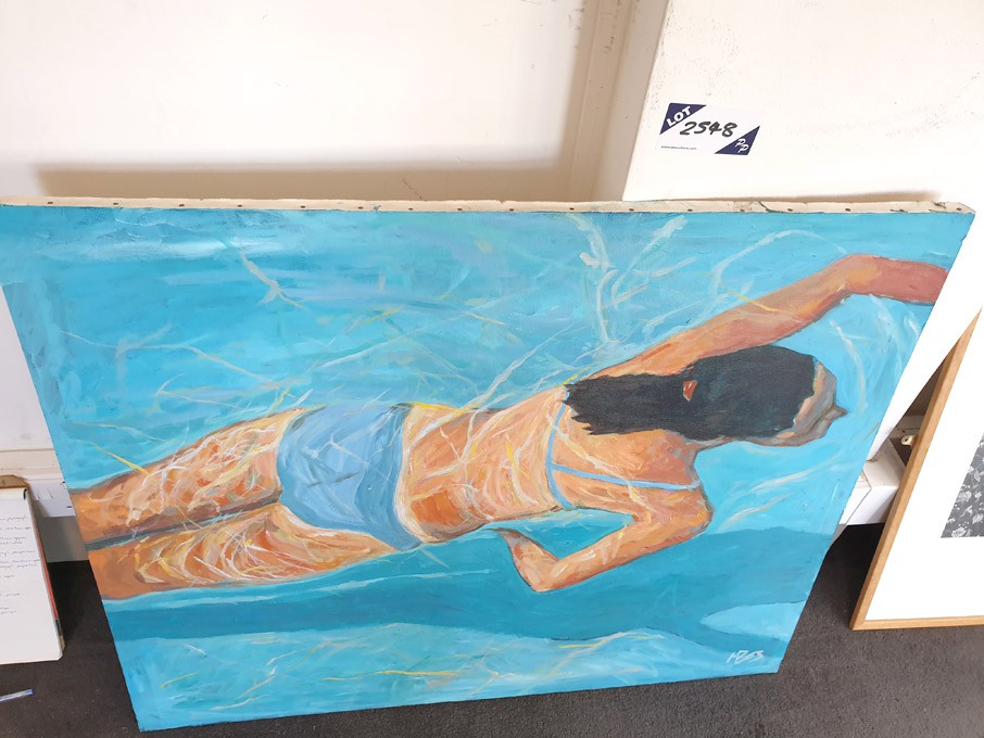 Lady Swimming' colour oil painting on canvas, 1000...