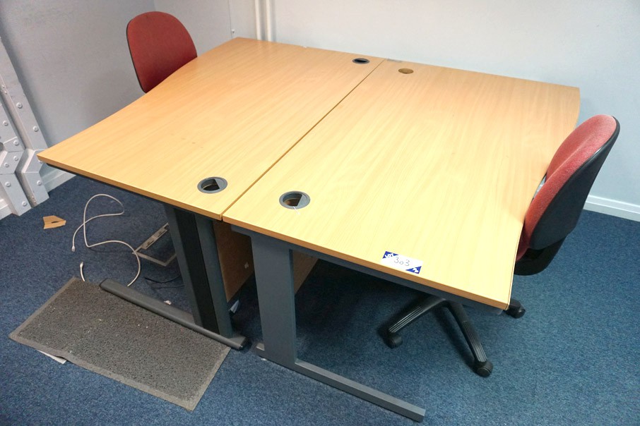 2x beech 1600x1000mm curved office tables with 2x...