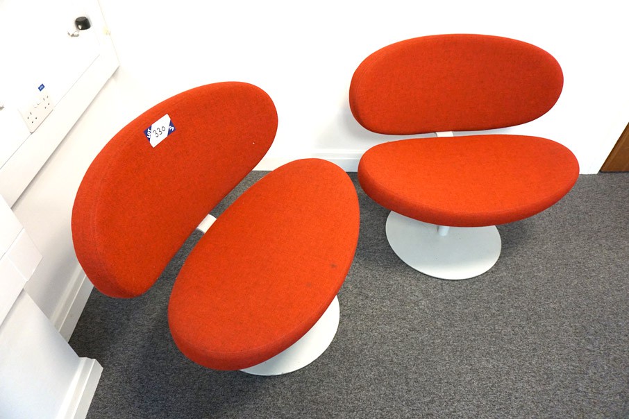 2x red upholstered swivel seats