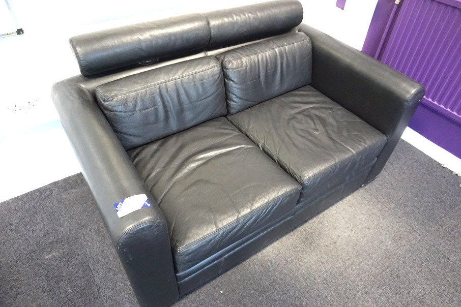 COFIR black leather 2 seater sofa, 1500mm