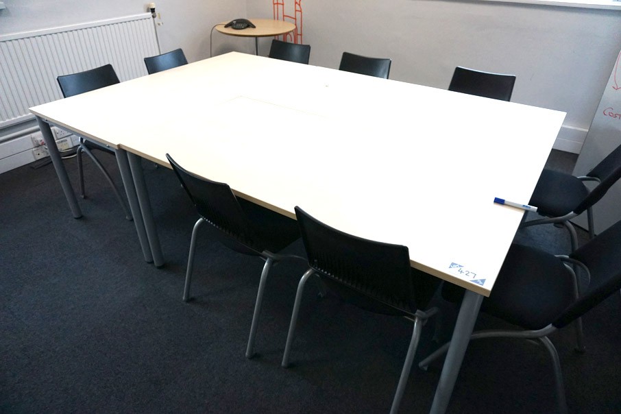 3x maple effect office tables, 1600x800mm with 9x...