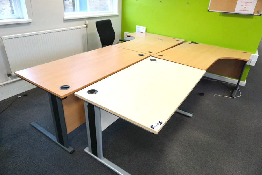 3x beech effect office desks, 1x BOF maple office...