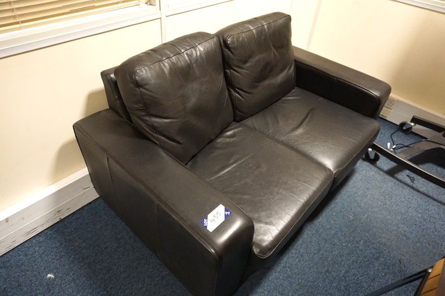Black leather 2 seater sofa, 1500mm