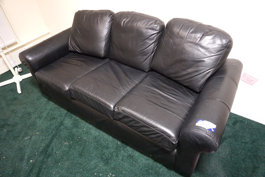 Black leather 3 seater sofa, 2000mm