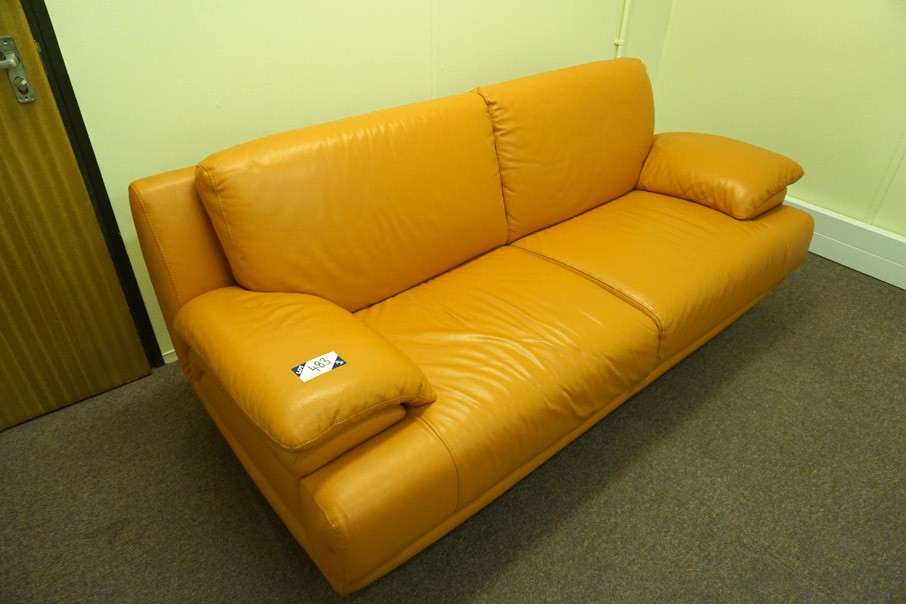Orange leather 2 seater sofa, 2200mm