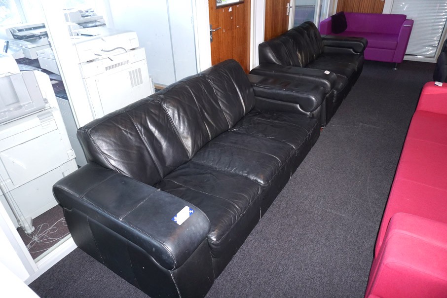 2x black leather sofas, 2080mm wide