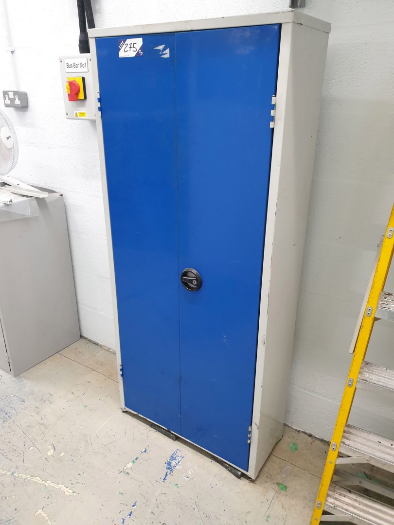 Metal 2 door storage cupboard with contents inc: d...