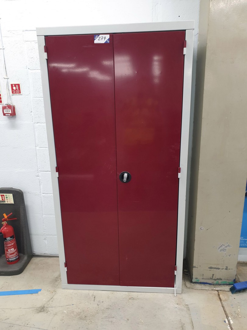 Grey / red metal 2 door storage cupboard, 1000x440...