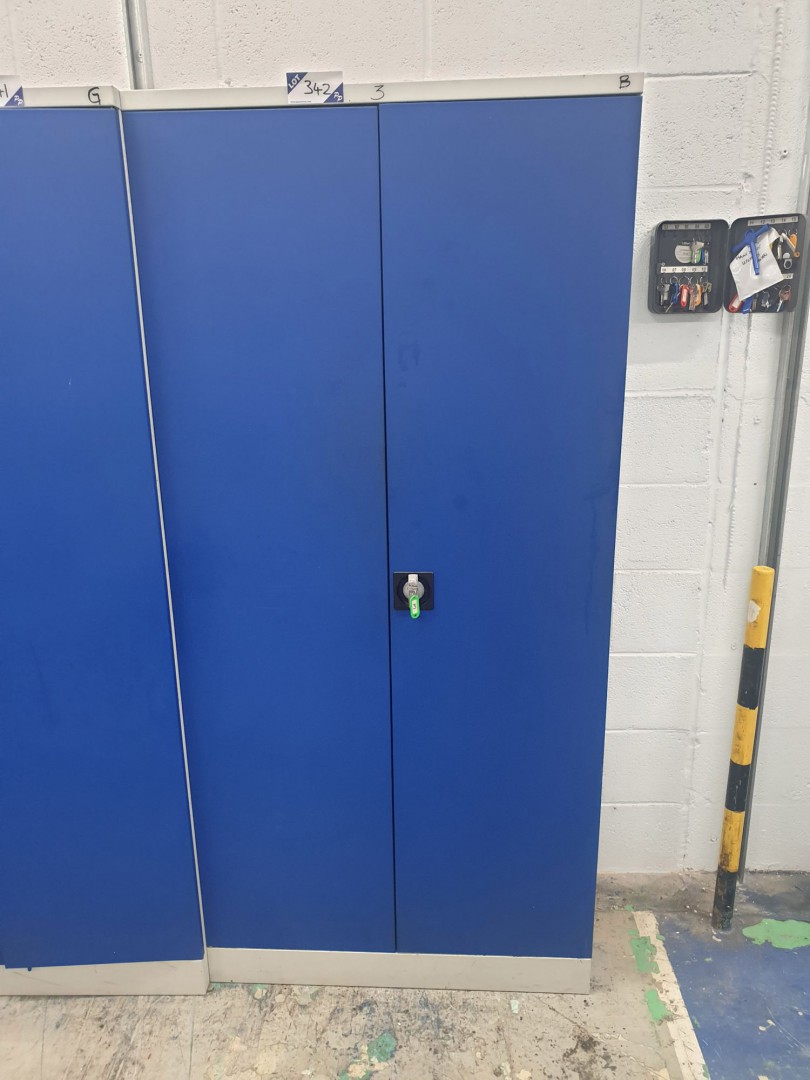 2 door grey / blue metal storage cupboard with con...