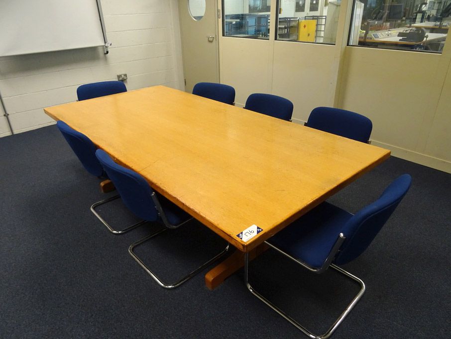 2600x1200mm light oak meeting table with 7x blue u...