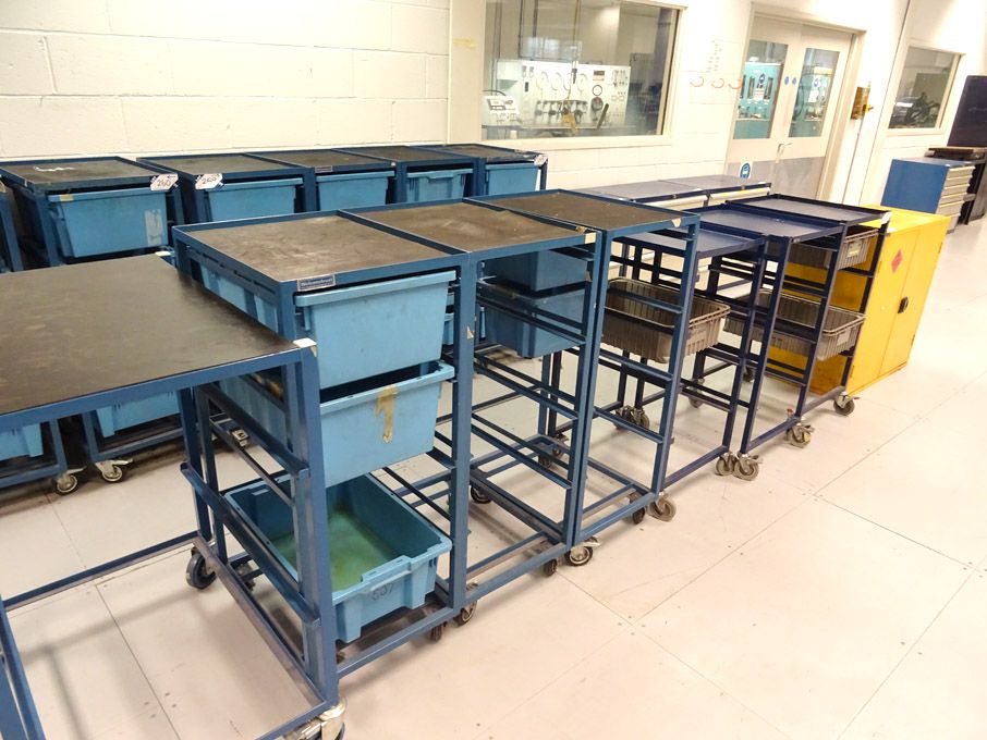 7x Welconstruct mobile trolleys with Qty plastic s...