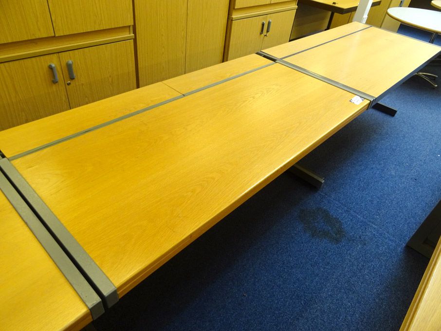 2x light oak office desk with cable trays, 1600x78...