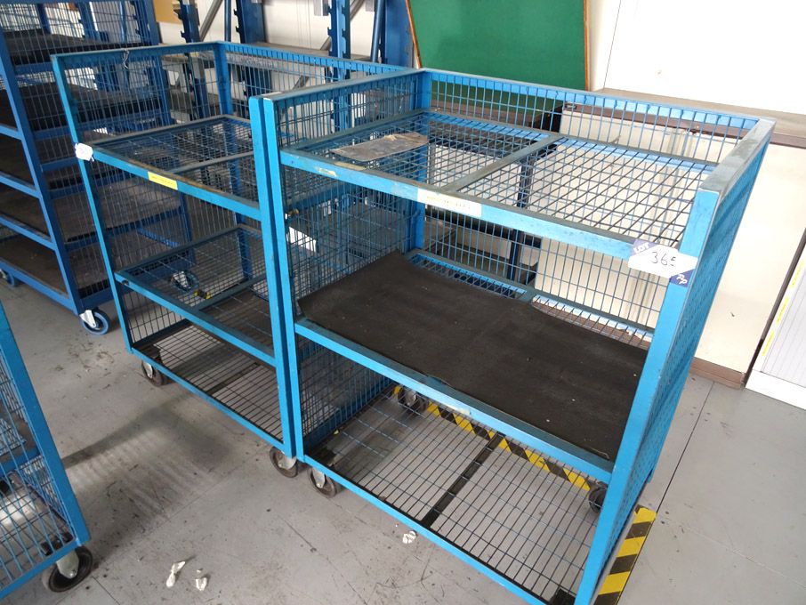 2x wire mesh mobile trolleys, 900x600mm shelf size