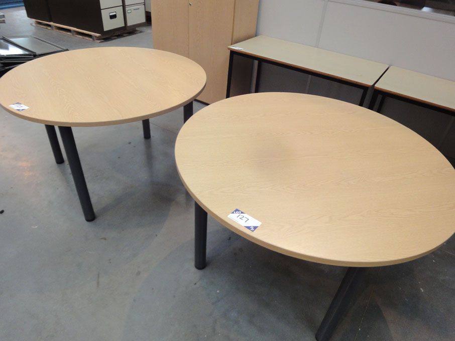 2x light oak 1200mm dia meeting tables