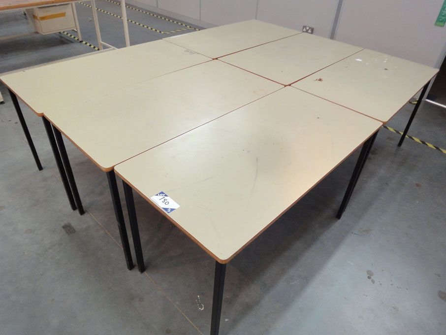 6x cream top metal frame tables, 1200x600mm